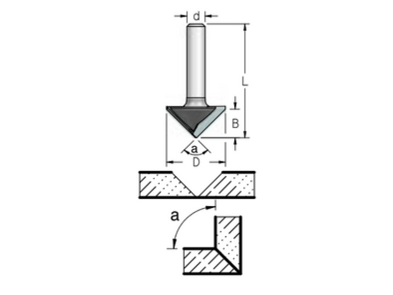 Фреза паз V для гибки гипсокартона на 90 градусов D26 B12.7 хвостовик 8 WPW VG90275B