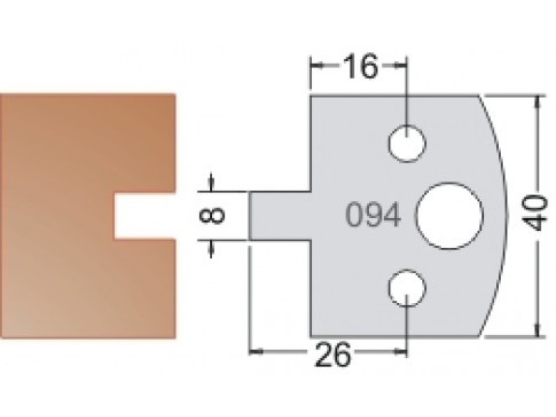 Нож Dimar МУЛЬТИСИСТЕМА HSS шип-паз 8 мм профиль 40x20x4 3309440