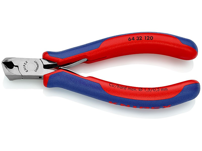 Кусачки торцевые для электроники, маленькая фаска, губки 15°, 120 мм, 2-комп ручки Knipex KN-6432120