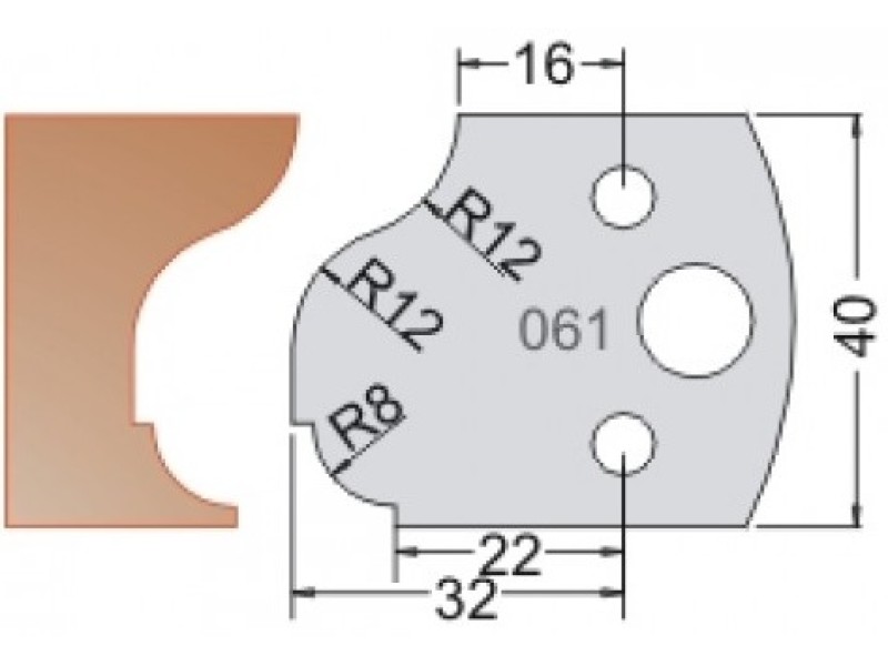 Нож Dimar МУЛЬТИСИСТЕМА HSS мультипрофиль карниз R8 40x20x4 3306140