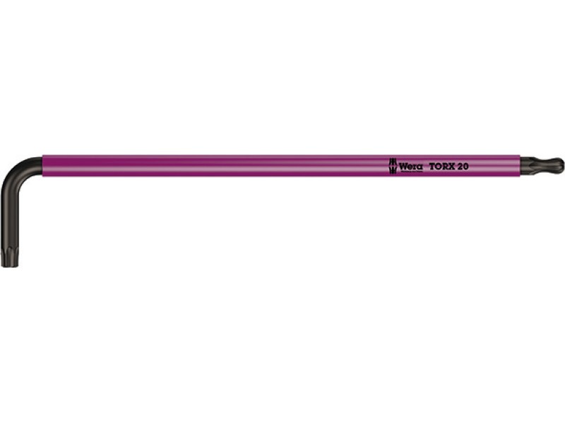 967 SPKL TORX BO Multicolour Г-образный ключ, BlackLaser, с шаром, TX 20 x 96 мм, с отверстием Wera WE-024354