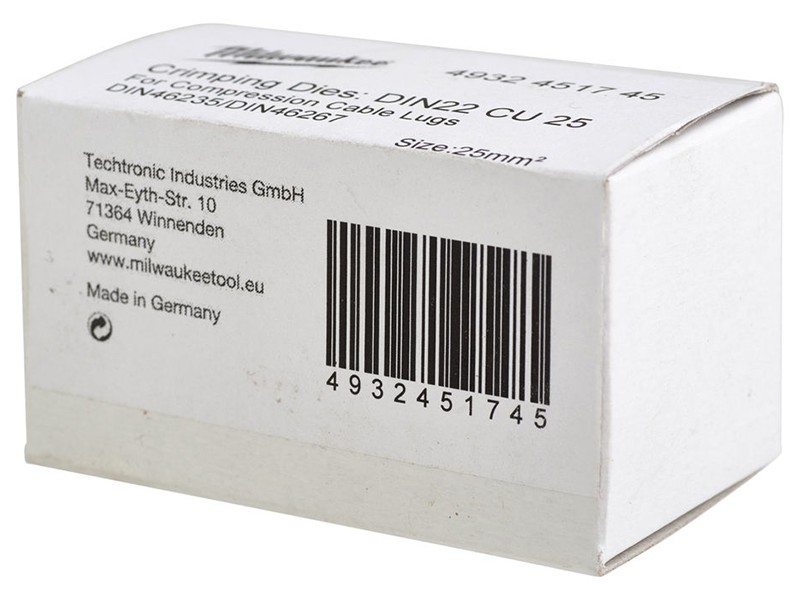 Матрица для обжимного инструмента Milwaukee DIN22 Cu 25