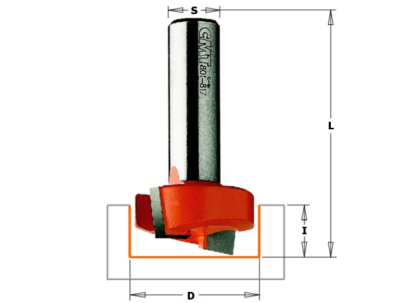 Фреза для выборки паза под петли D=12,7 I=19,0 S=8,0 L=54,0 CMT 901.127.11