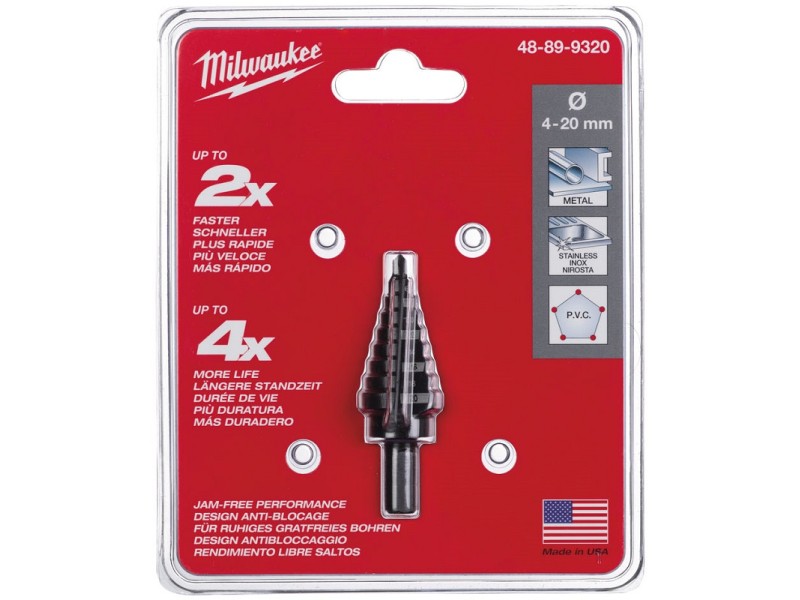 Сверло ступенчатое Milwaukee 4-20 мм шаг 2 мм