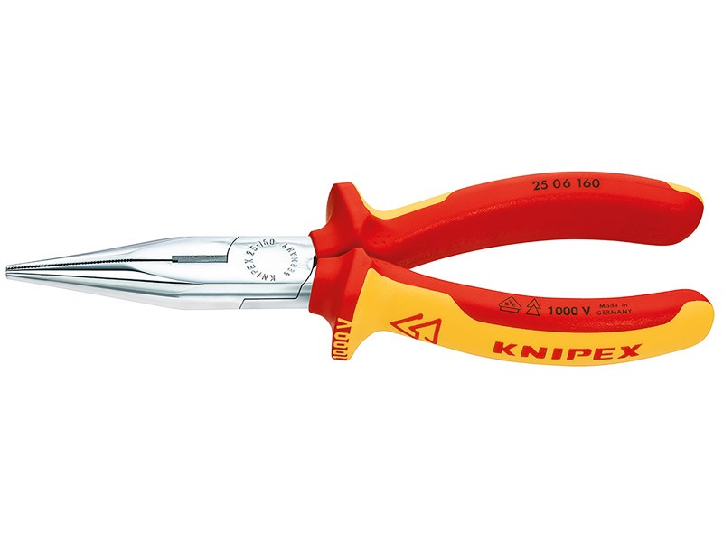Длинногубцы с режущими кромками VDE, 160 мм, хром, 2-комп ручки Knipex KN-2506160