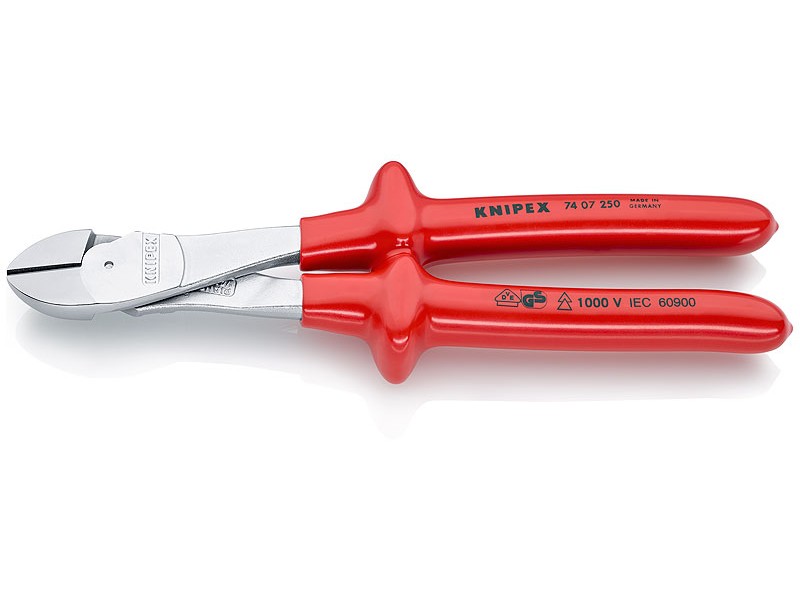Бокорезы особо мощные VDE, 250 мм, хром, обливные диэлектрические ручки Knipex KN-7407250