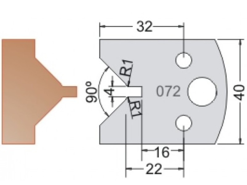 Нож Dimar МУЛЬТИСИСТЕМА HSS шип паз с конусом контрпрофиль 45 гр 40x20x4 3307240