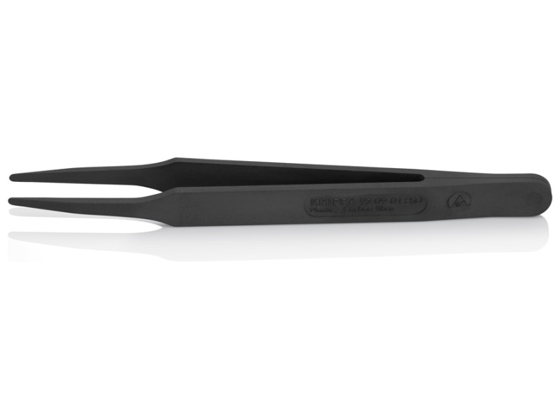 Пинцет углепластиковый ESD, 115 мм, гладкие прямые тупые губки, чёрный матовый Knipex KN-920901ESD