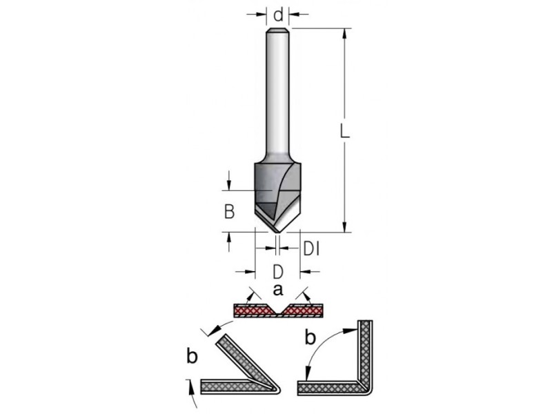 Фреза паз V 135 гр. для гибки Alucobond D18 B15.5 хвостовик 6 WPW VE13503