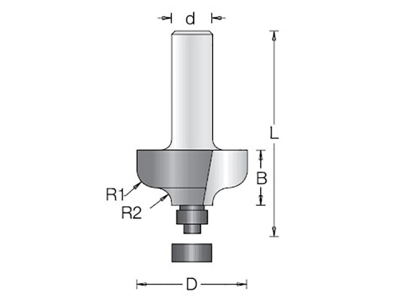 Фреза Dimar 1360015 фаска два радиуса R5,5 D34,9x17 L60,5 подшипник, хвостовик 8