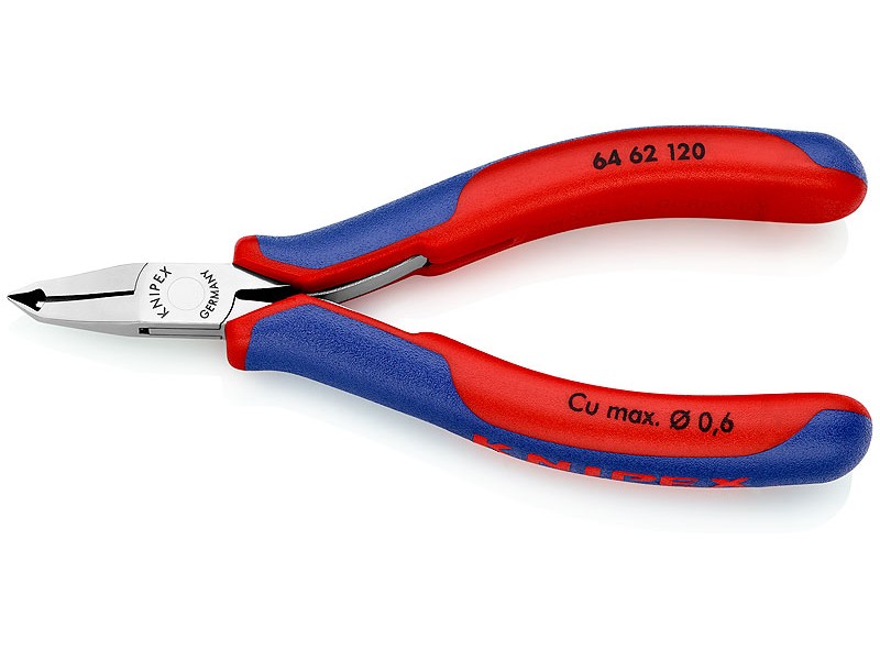 Кусачки торцевые для электроники, маленькая фаска, узкие губки 65°, 120 мм, 2-комп ручки Knipex KN-6462120
