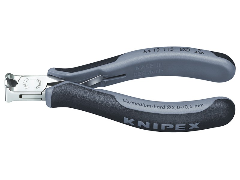 Кусачки торцевые для электроники ESD, без фаски, 115 мм, 2-комп антистатические ручки Knipex KN-6412115ESD