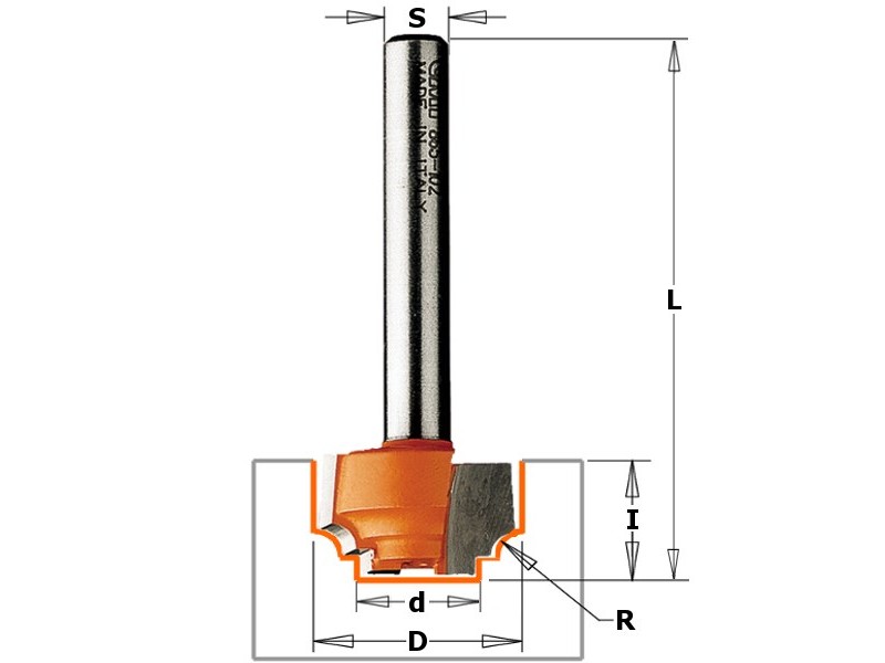 Фреза концевая псевдофиленка D=12,7 I=12,7 S=1/4" R=1,20 CMT 865.101.11