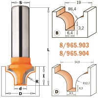 Фреза гравировальная радиусная D=34,9 I=25,0 S=12,0 R=12,70 CMT 965.904.11