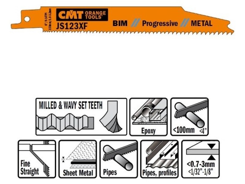 Пилки сабельные 5 штук для металла BIM 8-14TPI CMT JS123XF-5