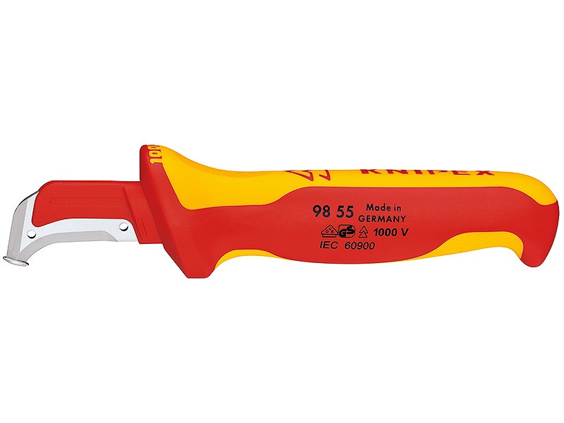 Нож для кабеля VDE с "пяткой", 180 мм, нерж. хирургическая сталь, 2К диэлектрическая ручка, SB Knipex KN-9855SB
