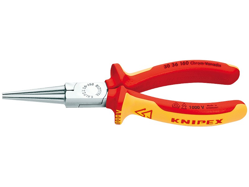 Круглогубцы VDE, губки без насечек 41 мм, длина 160 мм, хром, 2-комп ручки Knipex KN-3036160