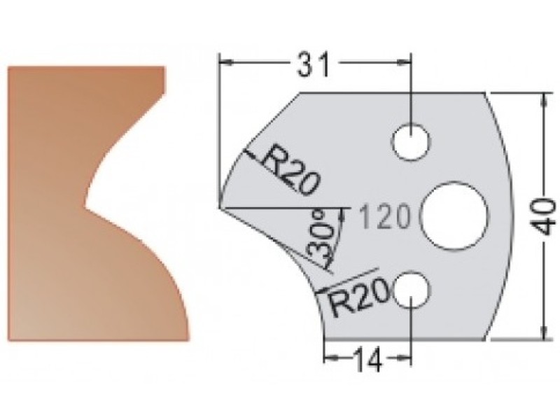 Нож Dimar МУЛЬТИСИСТЕМА HSS врезная ручка R20 40x20x4 3312040